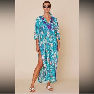 Moda Posa star‎ sequin water colour caftan with side slits!- EUC